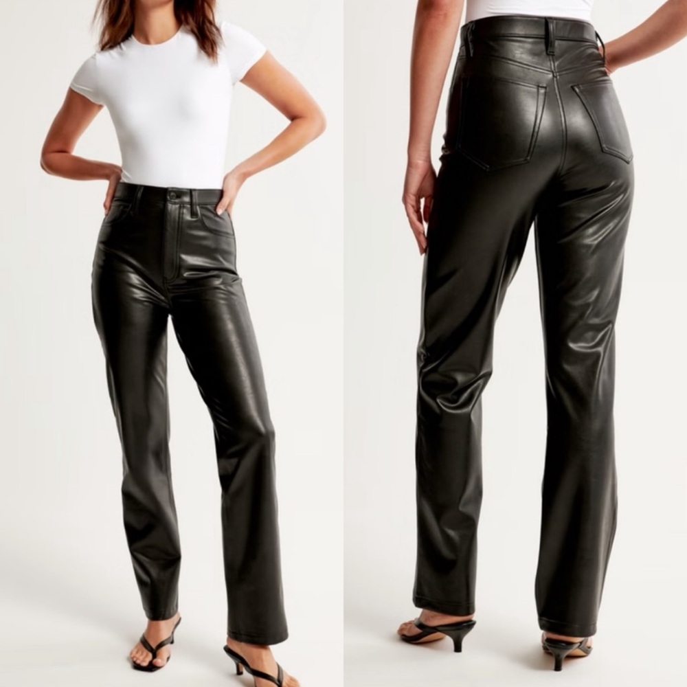 Abercrombie & Fitch 90s Straight Curve Love Black Faux Leather Pants 2 26 Short